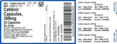 300mg 20ct (Label Cefdinir Caps 300mg Bpi(10544 194 20) Aurobindo(65862 177 60) Rev2)
